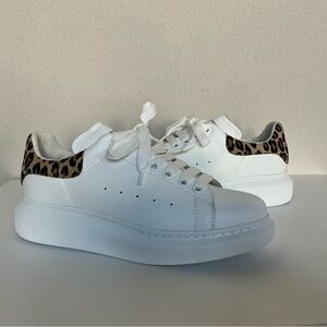 Alexander McQueen White Sneakers with Leopard Accent